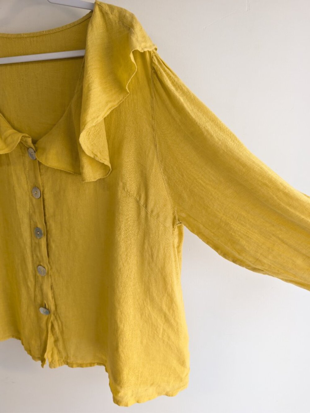 5] Linen Ruffle Collar Button Up Blouse - Picture 4 of 7